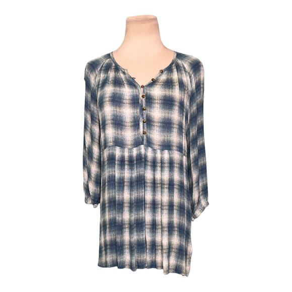 Maeve blue plaid 3/4 sleeves v neck tunic top blouse size small - Picture 14 of 15
